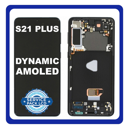 Γνήσιο Original Samsung Galaxy S21+ 5G S21 Plus 5G 2021 (G996B, G996B/DS) Dynamic AMOLED LCD Display Screen Assembly Οθόνη + Touch Screen Digitizer Μηχανισμός Αφής + Frame Bezel Πλαίσιο Σασί No Camera Phantom Black GH82-24554A (Service Pack By Samsung)