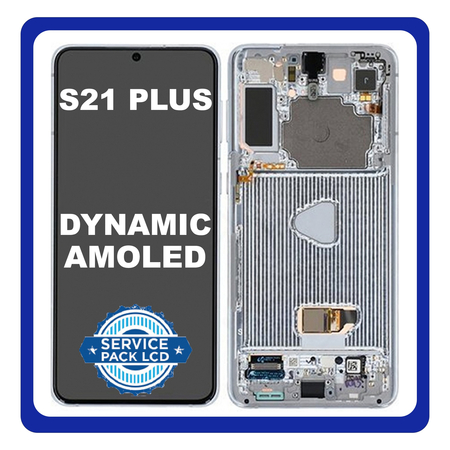 Γνήσιο Original Samsung Galaxy S21+ 5G S21 Plus 5G 2021 (G996B, G996B/DS) Dynamic AMOLED LCD Display Screen Assembly Οθόνη + Touch Screen Digitizer Μηχανισμός Αφής + Frame Bezel Πλαίσιο Σασί No Camera Phantom Silver GH82-24554C (Service Pack By Samsung)​