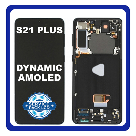 Γνήσιο Original Samsung Galaxy S21+ 5G  (G996B, G996B/DS) Dynamic AMOLED LCD Display Screen Assembly Οθόνη + Touch Screen Digitizer Μηχανισμός Αφής + Frame Bezel Πλαίσιο Σασί + Front Camera Phantom Black Μαύρο GH82-24554A (Service Pack By Samsung)