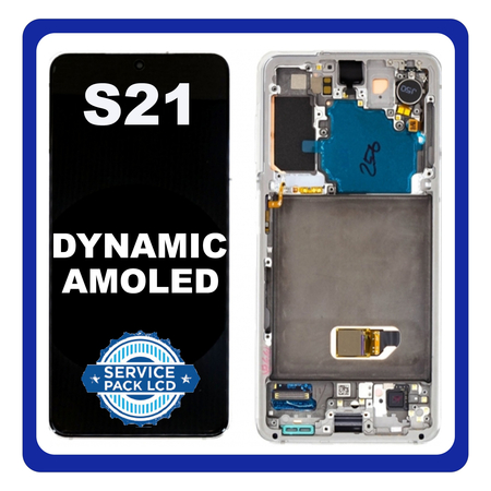 Γνήσιο Original Samsung Galaxy S21 5G 2021 (SM-G991B, SM-G991B/DS) Dynamic AMOLED LCD Display Screen Assembly Οθόνη + Touch Screen Digitizer Μηχανισμός Αφής + Frame Bezel Πλαίσιο Σασί No Camera Phantom White Άσπρο GH82-27255C GH82-27256C (Service Pack By Samsung)