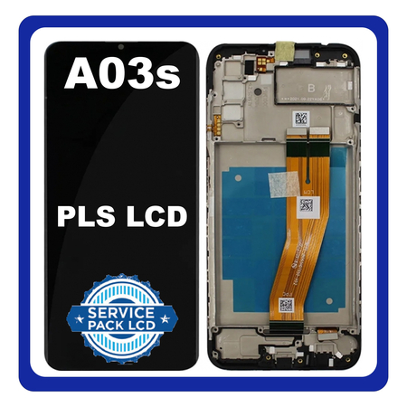 Γνήσια Original Samsung Galaxy A03s, Galaxy A 03s (SM-A037F, SM-A037F/DS) NON EU Version PLS LCD Display Screen Assembly Οθόνη + Touch Screen Digitizer Μηχανισμός Αφής + Frame Bezel Πλαίσιο Σασί Black Μαύρο GH81-21232A (Service Pack By Samsung)