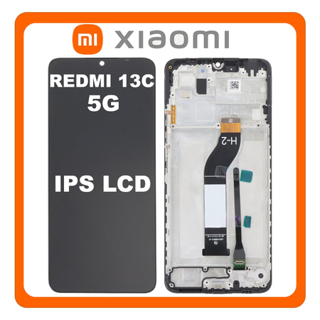 Γνήσια Original Xiaomi Redmi 13C 5G (23124RN87G, 23124RN87I) IPS LCD Display Screen Assembly Οθόνη + Touch Screen Digitizer Μηχανισμός Αφής + Frame Bezel Πλαίσιο Σασί Midnight Black Μαύρο Grade B