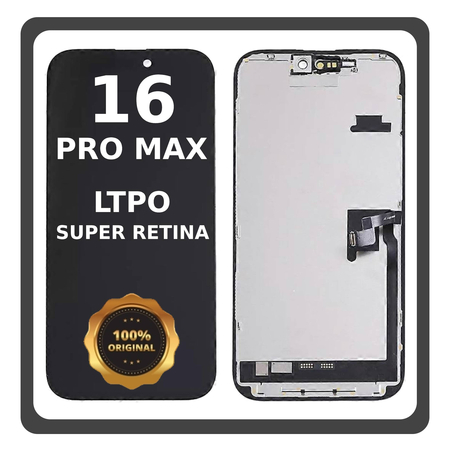 Γνήσια Original For Apple iPhone 16 Pro Max (A3296, A3084) LTPO Super Retina XDR LCD Display Screen Assembly Οθόνη + Touch Screen Digitizer Μηχανισμός Αφής Space Black Μαύρο