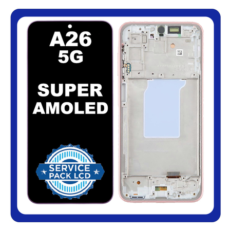 Γνήσια Original Samsung Galaxy A26 5G (SM-A266B) Super AMOLED LCD Display Screen Assembly Οθόνη + Touch Screen Digitizer Μηχανισμός Αφής + Frame Bezel Peach Pink Ροζ GH82-37049D (Service Pack By Samsung)