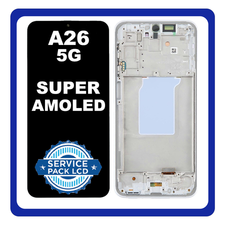 Γνήσια Original Samsung Galaxy A26 5G (SM-A266B) Super AMOLED LCD Display Screen Assembly Οθόνη + Touch Screen Digitizer Μηχανισμός Αφής + Frame Bezel White Άσπρο GH82-37049B​ (Service Pack By Samsung)