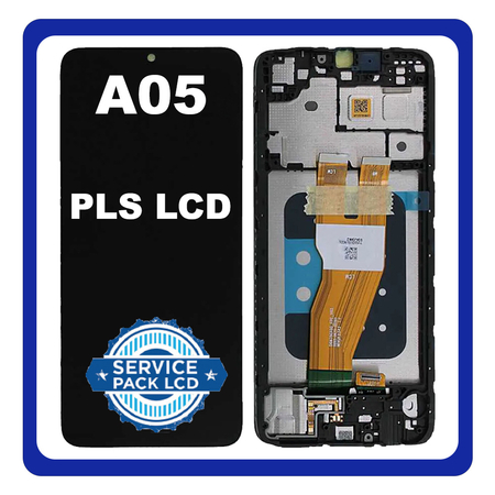 Γνήσια Original Samsung Galaxy A05 4G (SM-A055F, SM-A055F/DS) PLS LCD Display Screen Assembly Οθόνη + Touch Screen  Digitizer Μηχανισμός Αφής + Πλαίσιο Frame Black Μαύρο (Service Pack By Samsung)