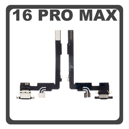 HQ OEM Συμβατό Με Apple iPhone 16 Pro Max, iPhone 16Pro Max (A3296, A3084) Charging Dock Connector Lightning Flex With Board Καλωδιοταινία Κονέκτορας Φόρτισης + Microphone Μικρόφωνο Black Titanium (Premium A+)