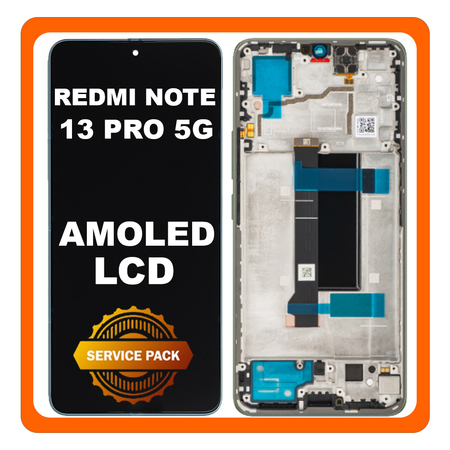 Γνήσια Original Redmi Note 13 Pro 5G (2312DRA50C, 2312CRAD3C), AMOLED LCD Display Screen Assembly Οθόνη + Touch Screen Digitizer Μηχανισμός Αφής + Frame Bezel Πλαίσιο Σασί Green Πράσινο 56000300N1600 (Service Pack By Xiaomi)