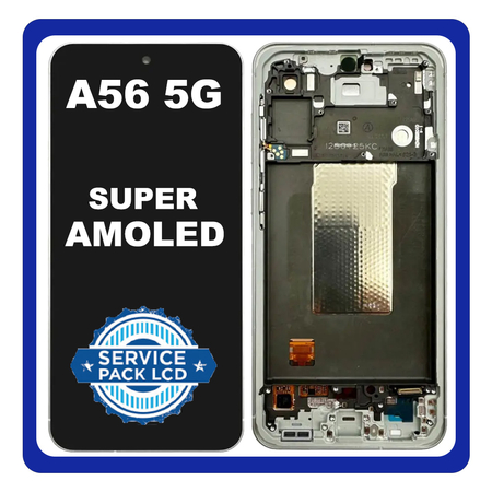 Γνήσια Original Samsung Galaxy A56 5G (SM-A566V, SM-A566B) Super AMOLED LCD Display Screen Assembly Οθόνη + Touch Screen Digitizer Μηχανισμός Αφής + Frame Bezel Light Gray Γκρι GH82-36829B (Service Pack By Samsung)