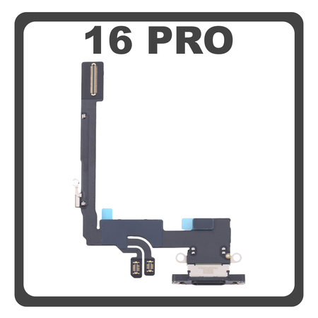 Γνήσια Original For Apple iPhone 16 Pro, iPhone16 Pro (A3293, A3083) Charging Dock Connector Lightning Flex Καλωδιοταινία Κονέκτορας Φόρτισης + Microphone Μικρόφωνο Black Titanium Μαύρο Pulled