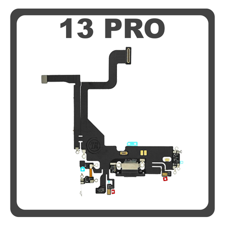 iPhone 13 Pro (A2638, A2483) Lightning USB Charging Dock Connector Lightning Flex Καλωδιοταινία Κονέκτορας Φόρτισης + Microphone Μικρόφωνο Space Black Μαύρο (Pulled)
