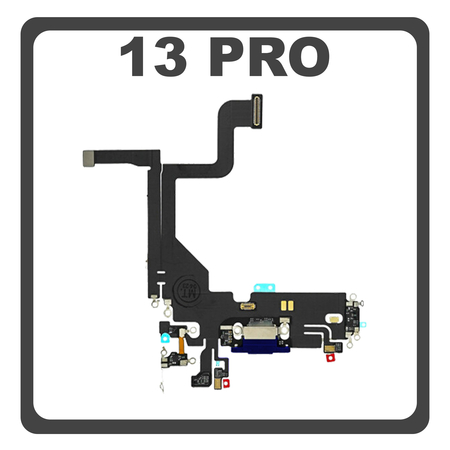 iPhone 13 Pro (A2638, A2483) Lightning USB Charging Dock Connector Lightning Flex Καλωδιοταινία Κονέκτορας Φόρτισης + Microphone Μικρόφωνο Blue Μπλε (Pulled)