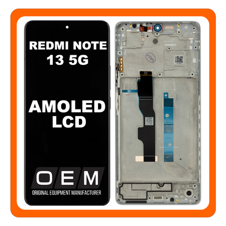 HQ OEM Συμβατό Με Xiaomi Redmi Note 13 5G (2312DRAABG, 2312DRAABI), AMOLED LCD Display Screen Assembly Οθόνη + Touch Screen Digitizer Μηχανισμός Αφής + Frame Bezel Πλαίσιο Σασί Arctic White Άσπρο (Premium A+)