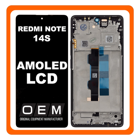 HQ OEM Συμβατό Με Xiaomi Redmi Note 14S (2502FRA65G) AMOLED LCD Display Screen Assembly Οθόνη + Touch Screen Digitizer Μηχανισμός Αφής + Frame Bezel Σασί Black Μαύρο (Premium A+)
