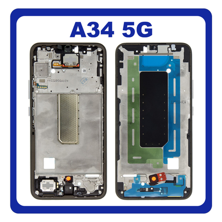 Γνήσια Original Samsung Galaxy A34 (SM-A346E, SM-A346B) LCD Front Housing LCD Middle Frame Bezel Plate Μεσαίο Πλαίσιο Awesome Graphite GH82-31312A (Service Pack By Samsung)