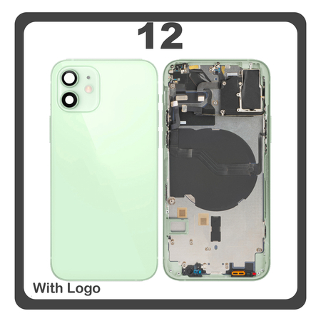 HQ OEM Συμβατό Με Apple iPhone 12 (A2403, A2172) Rear Back Battery Cover Middle Frame- Housing Πίσω Κάλυμμα Καπάκι Πλάτη Μπαταρίας + Power Button + Volume Button Flex Cable + Sim Card Tray + Flashlight Flex + NFC Green Πράσινο (Premium A+)