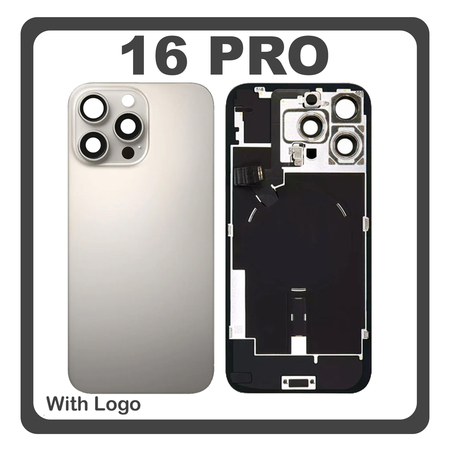 HQ OEM Συμβατό Με Apple iPhone 16 Pro, iPhone 16Pro (A3293, A3083) Rear Back Battery Cover Πίσω Κάλυμμα Καπάκι Πλάτη Μπαταρίας + Metal Plate + Camera Lens Τζαμάκι Κάμερας + Magsafe + NFC + Flashlight Natural Titanium Γκρι (Premium A+)