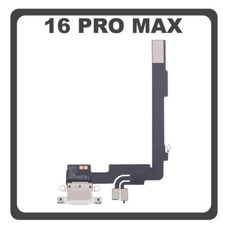 Original for Apple iPhone 16 Pro Max, iPhone 16 Pro Max (A3296, A3084) Charging Dock Connector Type C​ Flex With Board Καλωδιοταινία Κονέκτορας Φόρτισης + Microphone Μικρόφωνο White Titanium Άσπρο Pulled