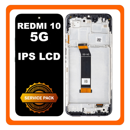 Γνήσια Original Xiaomi Redmi 10 5G (22041219G, 22041219NY) IPS LCD Display Screen Assembly Οθόνη + Touch Screen Digitizer Μηχανισμός Αφής + Frame Bezel Πλαίσιο Σασί Graphite Gray Μαύρο 5600080L1900 (Service Pack By Xiaomi)