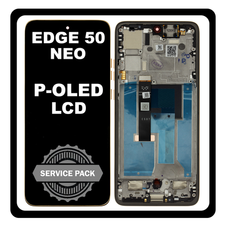 Γνήσια Original Motorola Moto Edge 50 Neo (XT2409-1) P-OLED LCD Display Screen Assembly Οθόνη + Touch Screen Digitizer Μηχανισμός Αφής + Frame Bezel Πλαίσιο Σασί Latte Χρυσό 5D68C28685 (Service Pack By Motorola)