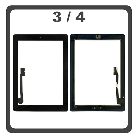 iPad 3 Wi-Fi (A1416), iPad 3 Wi-Fi + Cellular(A1430), iPad 4 Wi-Fi (A1458), iPad 4 Wi-Fi + Cellular (A1459) Touch Screen DIgitizer Μηχανισμός Αφής Τζάμι + Fingerprint Black Μαύρο (Ref By Apple)