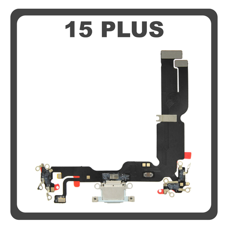 HQ OEM For Apple iPhone 15 Plus, iPhone 15+ (A3094, A2847) Charging Dock Connector Type C Flex Καλωδιοταινία Κονέκτορας Φόρτισης + Microphone Μικρόφωνο Blue Μπλε (Premium A+)