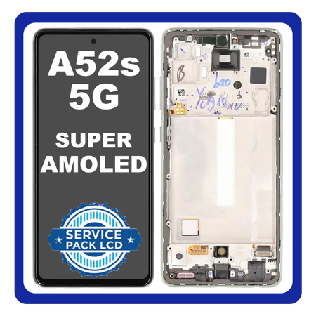 Γνήσια Original Samsung Galaxy A52s 5G (SM-A528B, SM-A528B/DS) Super AMOLED LCD Display Screen Assembly Οθόνη + Touch Screen Digitizer Μηχανισμός Αφής + Frame Bezel Πλαίσιο Σασί Awesome Mint Green Πράσινο GH82-26861E (Service Pack By Samsung)