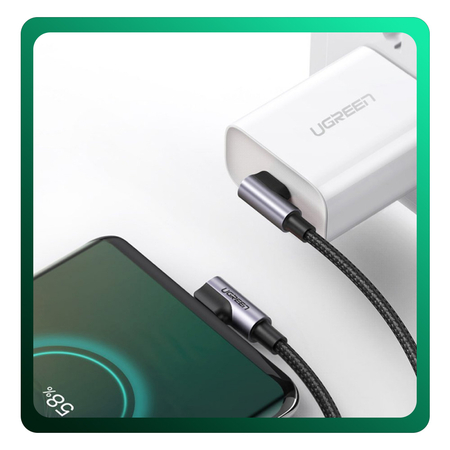 UGREEN US323 Braided Καλώδιο Φόρτισης 60W USB-C to USB-C 3Α Angled Γωνιακό Fast Charging Cable 1m Black