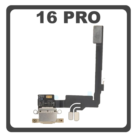 Γνήσια Original For Apple iPhone 16 Pro, iPhone16 Pro (A3293, A3083) Charging Dock Connector Type C Flex Καλωδιοταινία Κονέκτορας Φόρτισης + Microphone Μικρόφωνο Desert Titanium Χρυσό Pulled