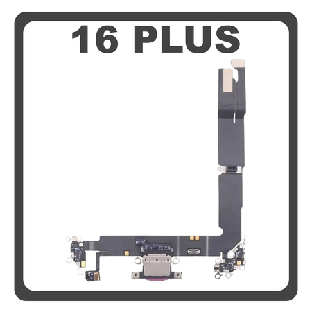 Γνήσια Original For Apple iPhone 16 Plus, iPhone 16+ (A3290, A3082) Charging Dock Connector Type C Flex Καλωδιοταινία Κονέκτορας Φόρτισης + Microphone Μικρόφωνο Pink Ροζ Pulled