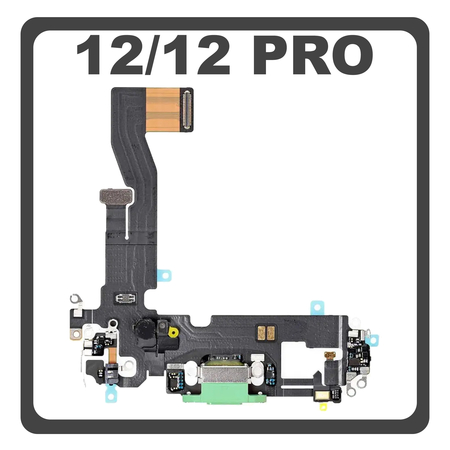 Γνήσια Original For Apple iPhone 12 (A2403, A2172) iPhone 12 Pro (A2407, A2341 ) Charging Dock Connector Lightning Flex Καλωδιοταινία Κονέκτορας Φόρτισης + Microphone Μικρόφωνο Green Πράσινο (Pulled)