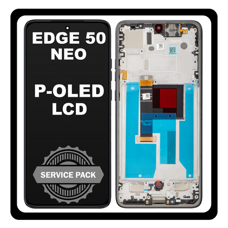 Γνήσια Original Motorola Moto Edge 50 Neo (XT2409-1) P-OLED LCD Display Screen Assembly Οθόνη + Touch Screen Digitizer Μηχανισμός Αφής + Frame Bezel Πλαίσιο Σασί Black Μαύρο 5D68C28368 (Service Pack By Motorola)