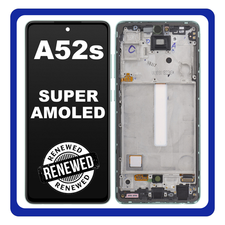Γνήσια Original Samsung Galaxy A52s 5G (SM-A528B, SM-A528B/DS) Super AMOLED LCD Display Screen Assembly Οθόνη + Touch Screen Digitizer Μηχανισμός Αφής + Frame Bezel Πλαίσιο Σασί Green Πράσινο GH82-26861E (Renewed)