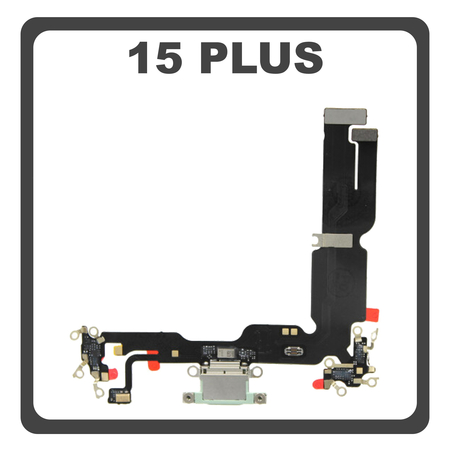 Original For Γνήσιο Για Apple iPhone 15 Plus, iPhone 15+ (A3094, A2847) Charging Dock Connector Type C Flex Καλωδιοταινία Κονέκτορας Φόρτισης + Microphone Μικρόφωνο Green Πράσινο (Pulled)