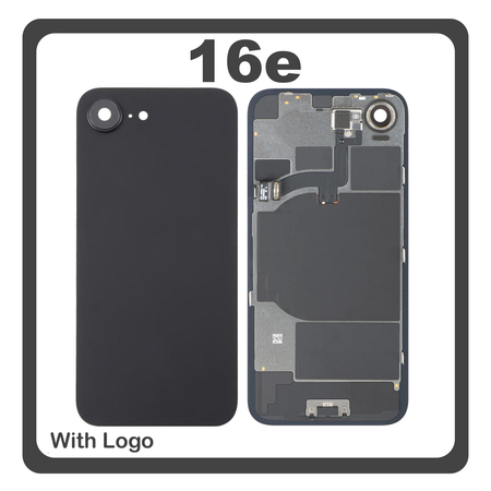 HQ OEM Συμβατό Με Apple iPhone 16e, iPhone16e (A3212, A3409) Rear Back Battery Cover Πίσω Κάλυμμα Καπάκι Πλάτη Μπαταρίας + Metal Plate + Camera Lens Τζαμάκι Κάμερας + Magsafe + NFC + Flashlight Black Μαύρο (Premium A+)