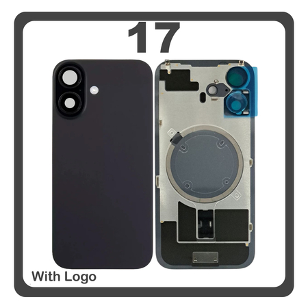 HQ OEM Συμβατό Με Apple 17 (A3520, A3258) Rear Back Battery Cover Πίσω Κάλυμμα Καπάκι Πλάτη Μπαταρίας + Metal Plate + Camera Lens Τζαμάκι Κάμερας Black Μαύρο (Premium A+)