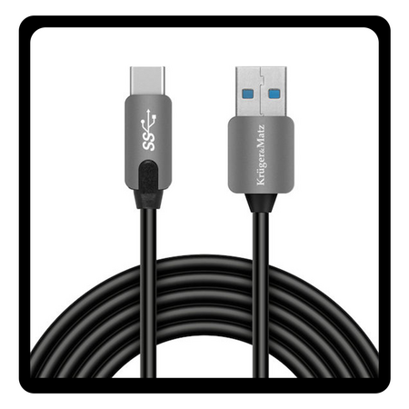 Kruger & Matz USB 3.0 Cable USB-C male - USB-A 10W 1m KM0348 Black Μαύρο