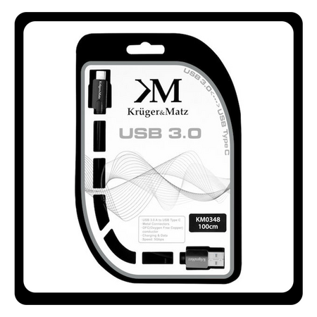 Kruger & Matz USB 3.0 Cable USB-C male - USB-A 10W 1m KM0348 Black Μαύρο