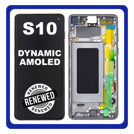 Γνήσια Original Samsung Galaxy S10 , (SM-G973F/DS)  Οθόνη LCD Display Screen + Touch Screen DIgitizer Μηχανισμός Αφής + Frame Πλαίσιο Black GH82-18850A (Renewed)