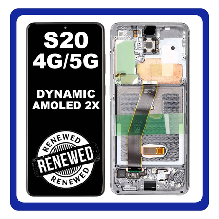 Γνήσια Original Samsung Galaxy S20 4G (SM-G980), S20 5G (SM-G981) Dynamic AMOLED 2X LCD Display Assembly Screen Οθόνη + Touch Screen Digitizer Μηχανισμός Αφής + Frame Bezel Πλαίσιο Cosmic Grey Γκρι GH82-31432A No Camera (Renewed)