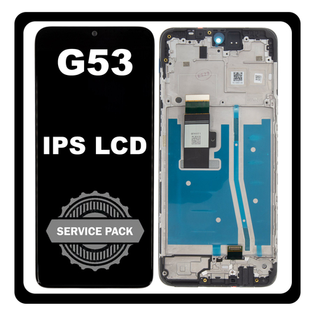 Γνήσια Original Motorola Moto G53 (XT2335-2), IPS LCD Display Screen Assembly Οθόνη + Touch Screen Digitizer Μηχανισμός Αφής + Frame Bezel Πλαίσιο Σασί Black Μαύρο 5D68C22150 (Service Pack By Motorola)