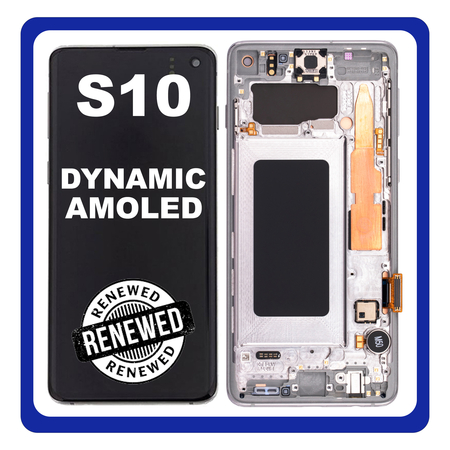 Γνήσια Original Samsung Galaxy S10 (SM-G973F, SM-G973U) Οθόνη LCD Display Screen + Touch Screen DIgitizer Μηχανισμός Αφής + Frame Πλαίσιο White GH82-18850B (Renewed)