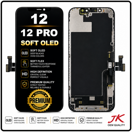 HQ OEM Συμβατό Με Apple iPhone 12(A2403, A2172) / iPhone 12 Pro (A2407, A2341) JK SOFT OLED LCD Display Screen Assembly Οθόνη + Touch Screen Digitizer Μηχανισμός Αφής Black Μαύρο (Premium A+)