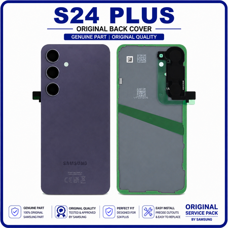 Γνήσια Original Samsung Galaxy S24 Plus, S24+ (SM-S926B, SM-S926B/DS) Rear Back Battery Cover Πίσω Κάλυμμα Καπάκι Μπαταρίας + Camera Lens Τζαμάκι Κάμερας Cobalt Violet Βιολετί GH82-33275C​ (Service Pack By Samsung)
