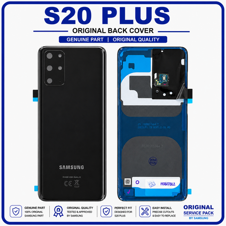 Γνήσια Original Samsung Galaxy S20 Plus (SM-G985, SM-G985F, SM-G985F/DS) Rear Back Battery Cover Πίσω Κάλυμμα Καπάκι Πλάτη Μπαταρίας Black Μαύρο GH82-22026A GH82-22032A (Service Pack by Samsung)