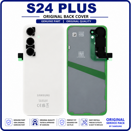 Γνήσια Original Samsung Galaxy S24 Plus, S24+ (SM-S926B, SM-S926B/DS) Rear Back Battery Cover Πίσω Κάλυμμα Καπάκι Μπαταρίας + Camera Lens Τζαμάκι Κάμερας Marble Grey Γκρι GH82-33275B​​ (Service Pack By Samsung)