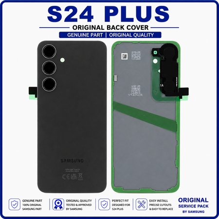 Γνήσια Original Samsung Galaxy S24 Plus, S24+ (SM-S926B, SM-S926B/DS) Rear Back Battery Cover Πίσω Κάλυμμα Καπάκι Μπαταρίας + Camera Lens Τζαμάκι Κάμερας Onyx Black Μαύρο GH82-33275A (Service Pack By Samsung)