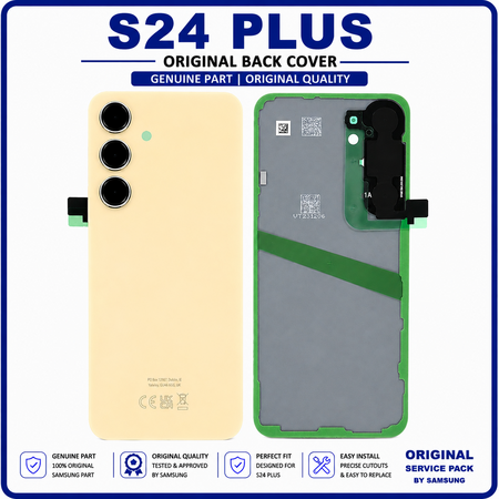 Γνήσια Original Samsung Galaxy S24 Plus, S24+ (SM-S926B, SM-S926B/DS) Rear Back Battery Cover Πίσω Κάλυμμα Καπάκι Μπαταρίας + Camera Lens Τζαμάκι Κάμερας Amber Yellow Κίτρινο GH82-33275D (Service Pack By Samsung)
