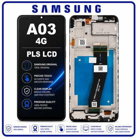 Γνήσια Original Samsung Galaxy A03, A 03 (SM-A035G, SM-A035G/DS) PLS LCD Display Screen Assembly Οθόνη + Touch Screen Digitizer Μηχανισμός Αφής + Frame Bezel Πλαίσιο Σασί Black Μαύρο GH81-21626A EU CODE (Service Pack By Samsung)