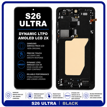 Original Samsung Galaxy S26 Ultra (SM-S948B, SM-S948B/DS) Dynamic LTPO AMOLED 2X LCD + Touch Screen Digitizer + Frame Black GH82-38877A